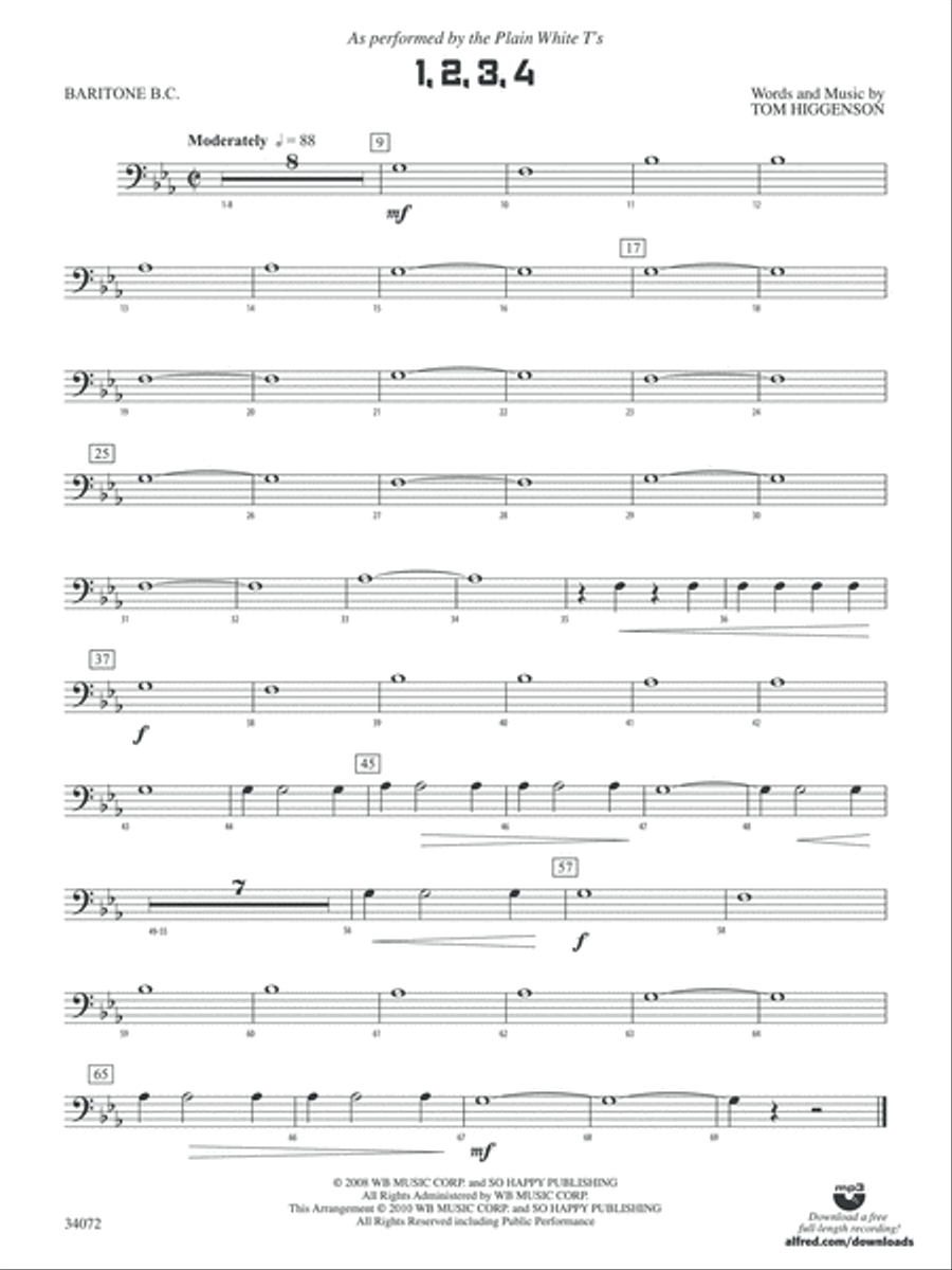 1, 2, 3, 4: (World Part) Baritone B.C. Concert Band scores gallery preview page 1