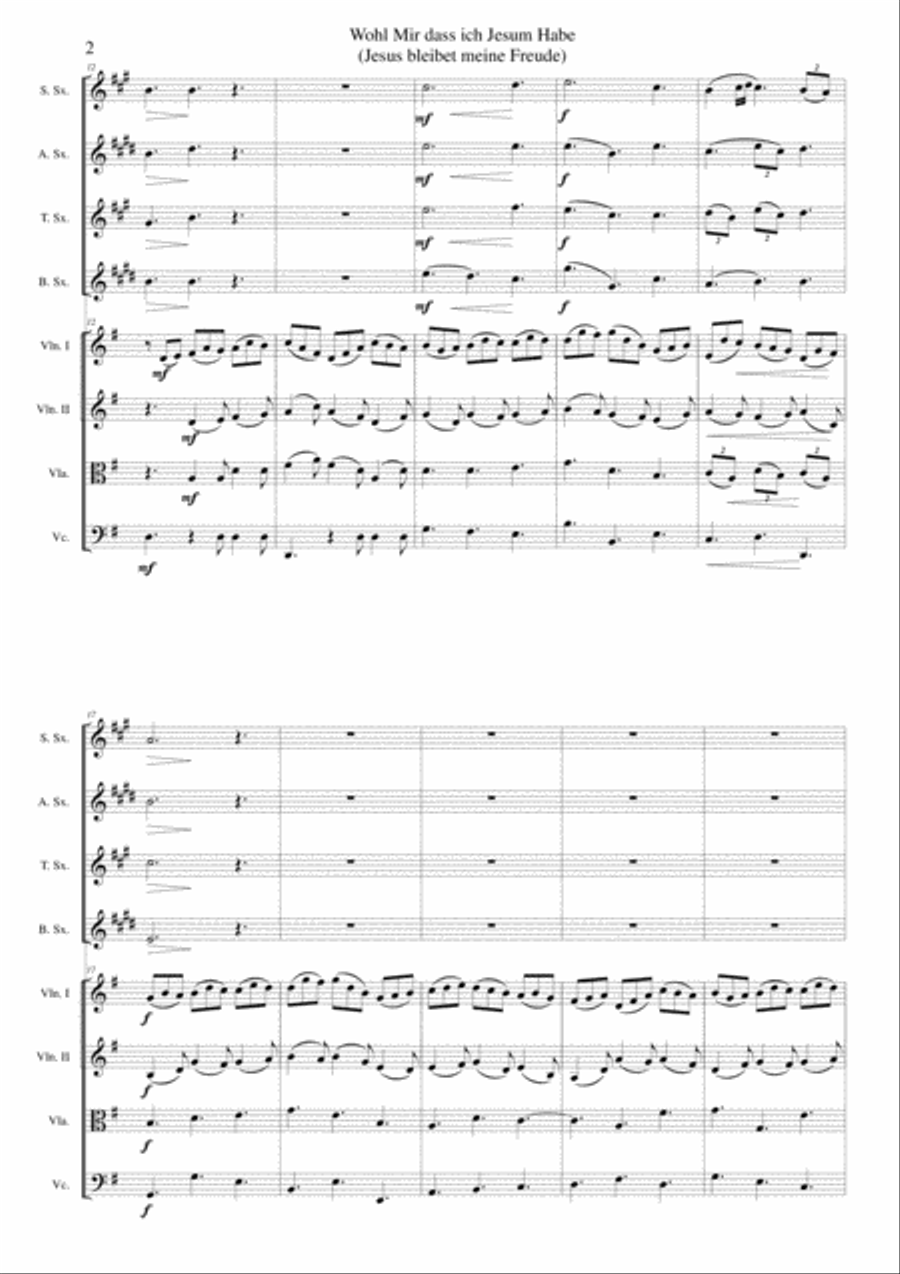 Wohl mir dass ich Jesum habe (Jesu joy of man's desiring) for saxophone quartet and strings Tenor Saxophone scores gallery preview page 2
