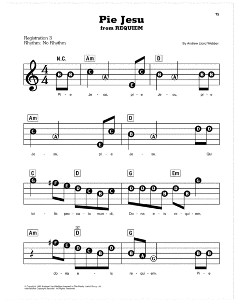Pie Jesu (from Requiem) Electronic Keyboard scores gallery preview page 1