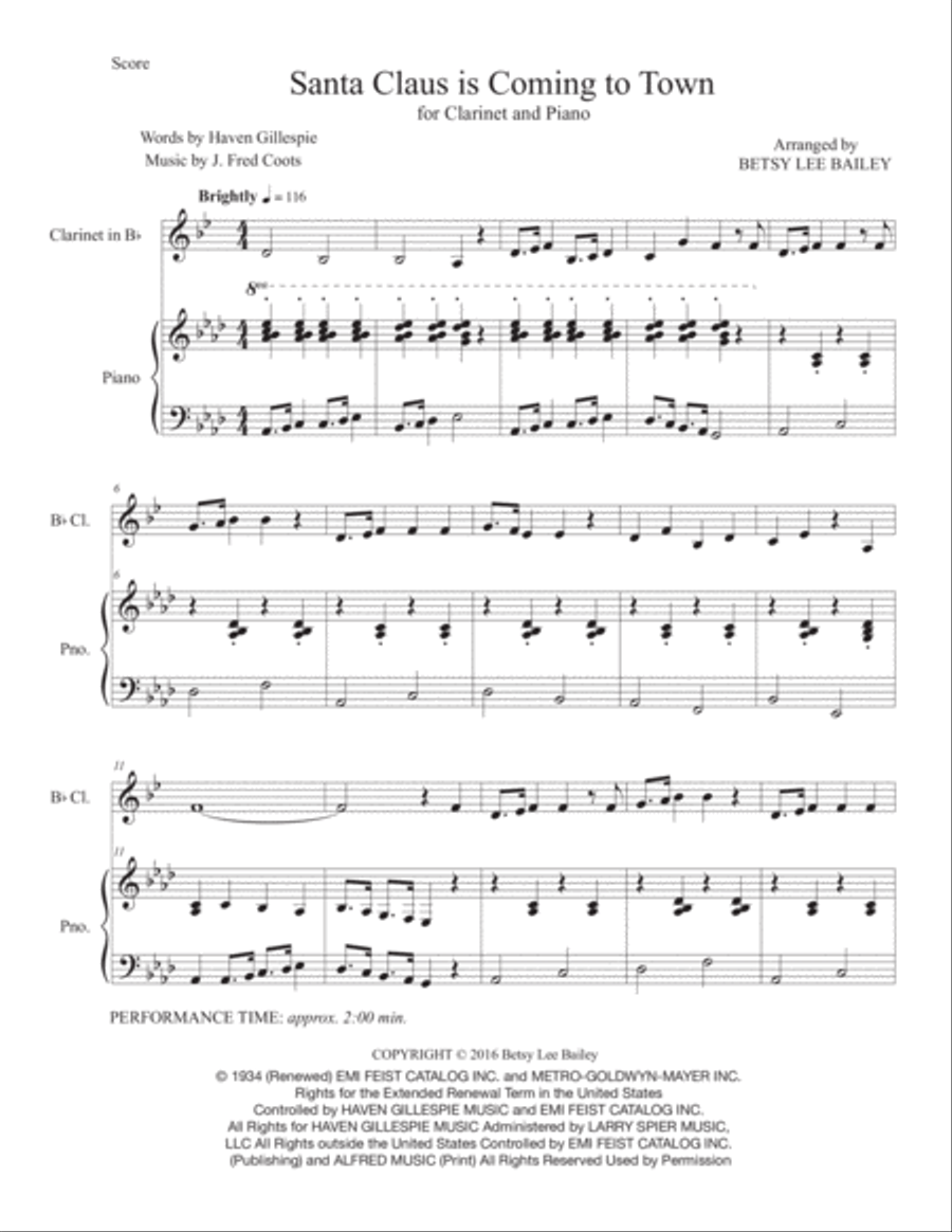 Santa Claus Is Comin' To Town Clarinet Solo scores gallery preview page 1
