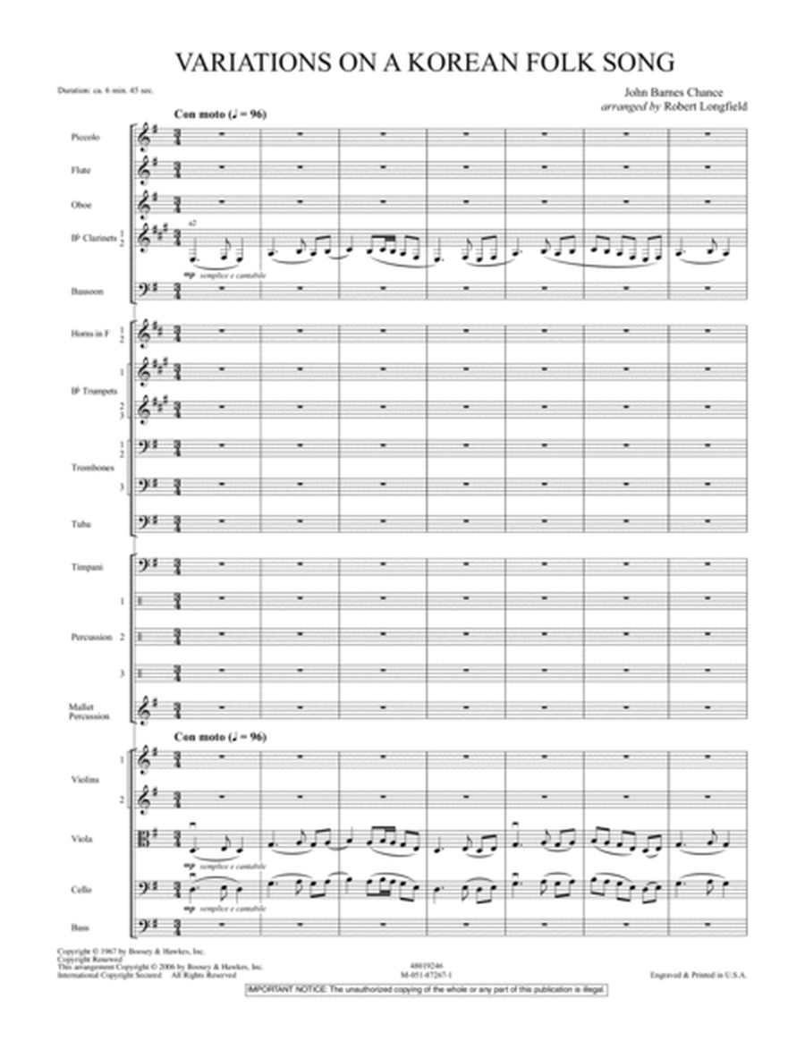 Variations on A Korean Folk Song - Conductor Score (Full Score)