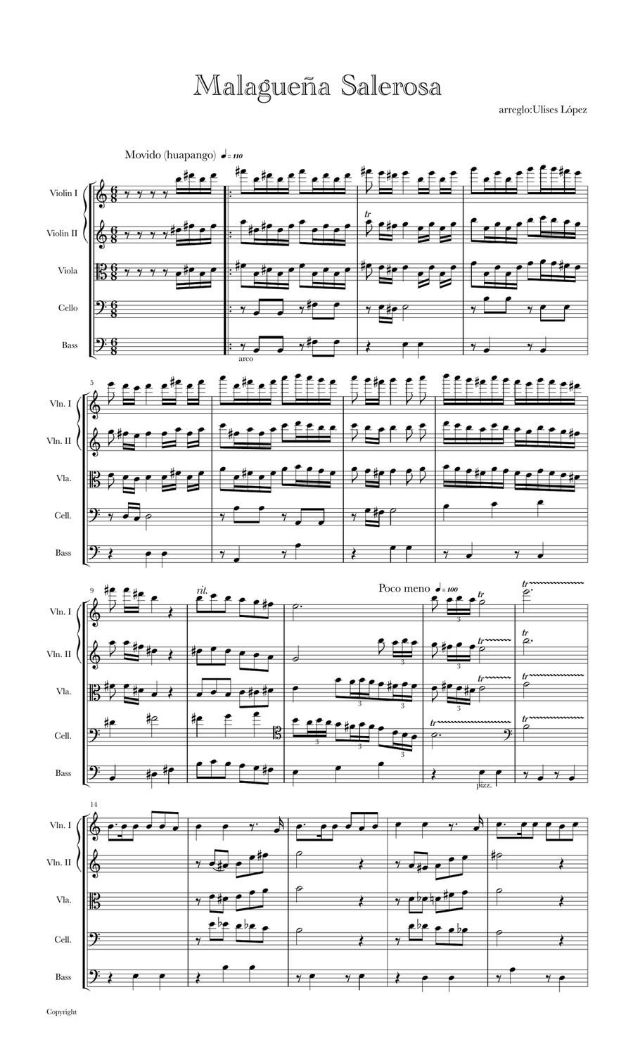 Malaguena Salerosa String Quartet scores gallery preview page 1