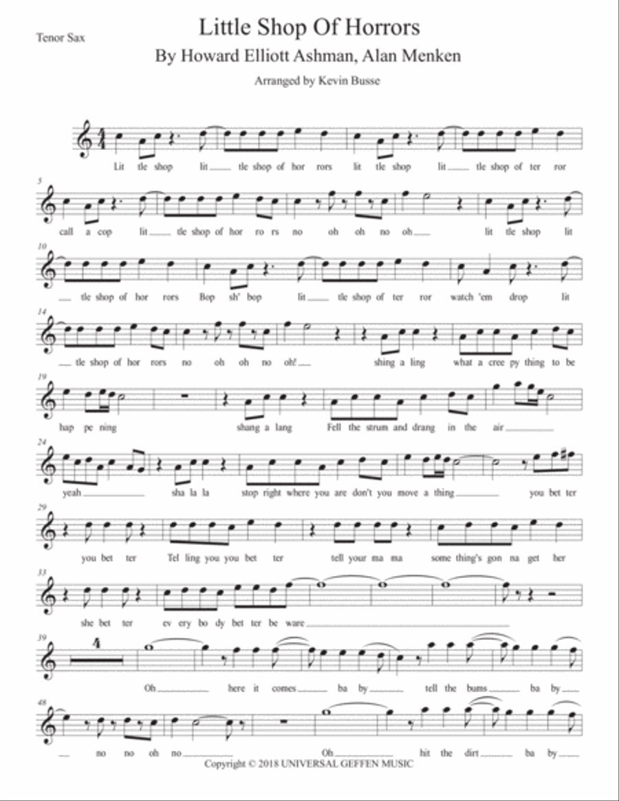 Little Shop Of Horrors Tenor Saxophone scores gallery preview page 1
