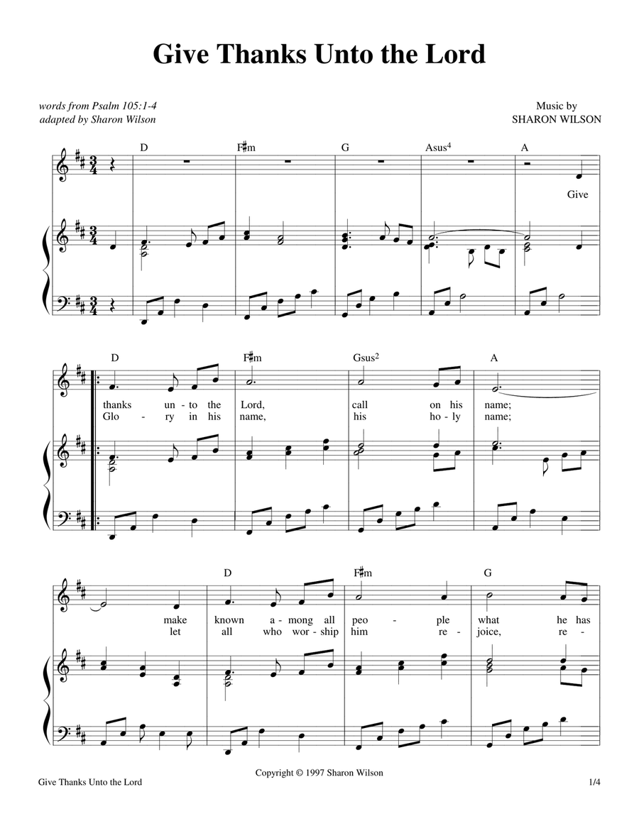 Give Thanks Unto the Lord (Psalm 105) Piano, Vocal scores gallery preview page 1