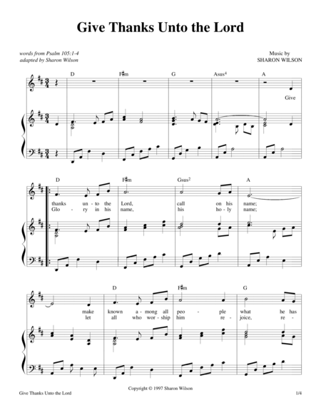 Give Thanks Unto the Lord (Psalm 105) by Sharon Wilson Piano, Vocal, Guitar - Digital Sheet Music