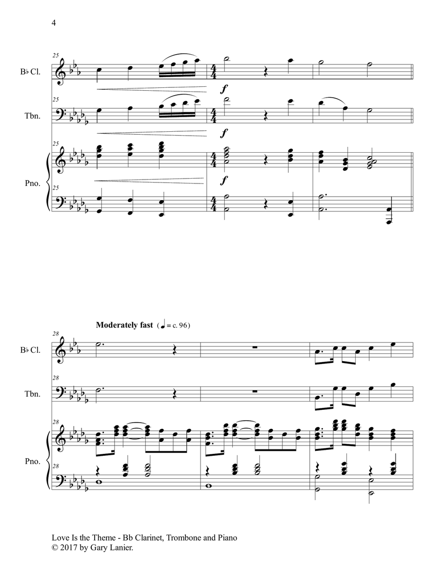 LOVE IS THE THEME (Trio – Bb Clarinet, Trombone & Piano with Score/Part) Trombone Trio scores gallery preview page 5