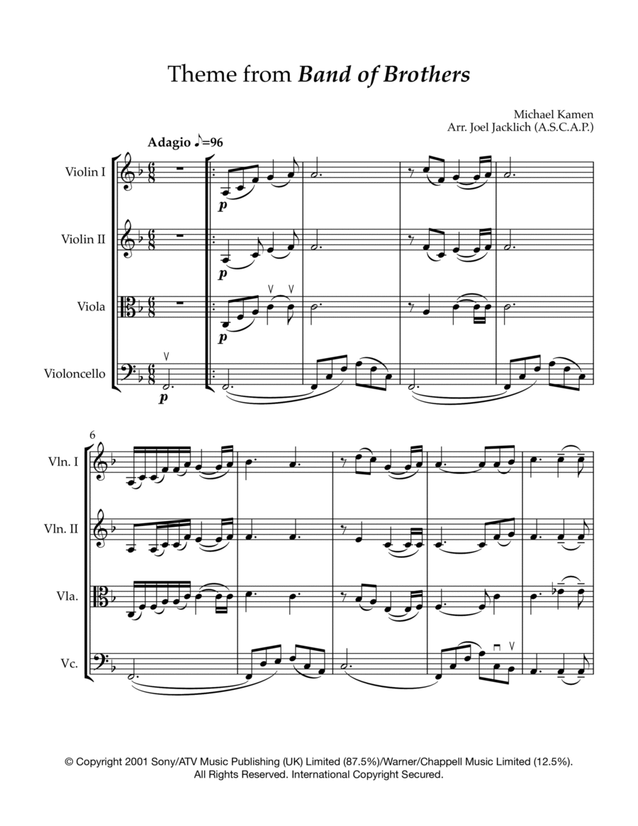 Band Of Brothers - Main Title String Quartet scores gallery preview page 1
