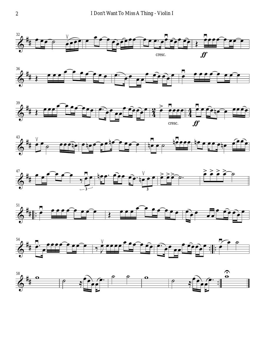I Don't Want To Miss A Thing String Quartet scores gallery preview page 2
