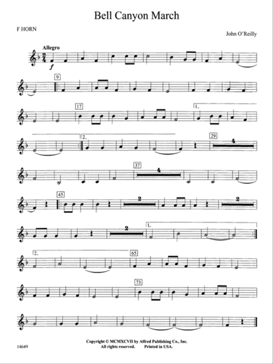 Bell Canyon March: 1st F Horn Concert Band scores gallery preview page 1