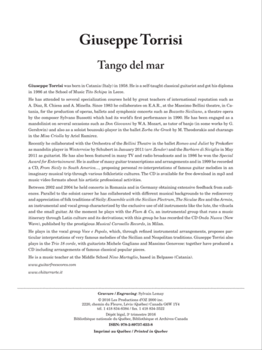 Tango del mar Classical Guitar scores gallery preview page 1