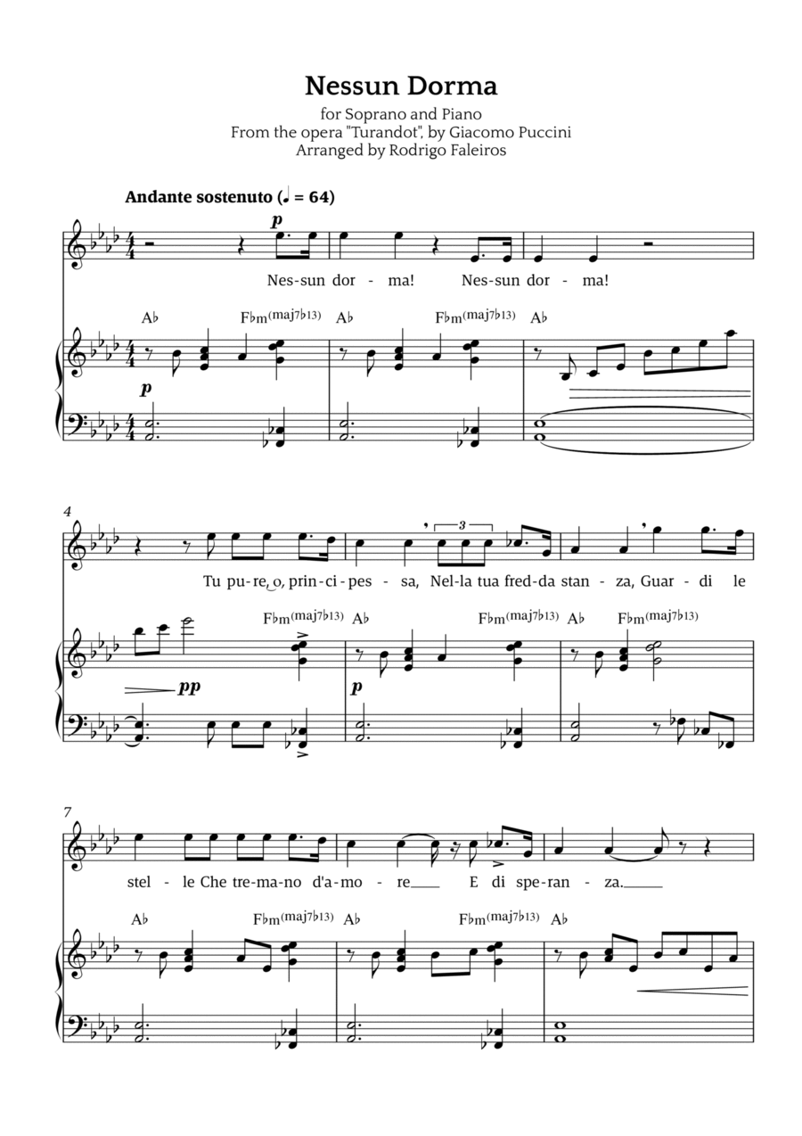 Nessun Dorma (for soprano and piano) Chamber Music scores gallery preview page 1