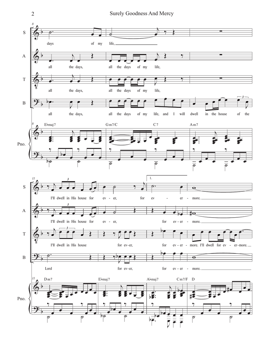 Surely Goodness And Mercy (Vocal Quartet - (SATB) 4-Part scores gallery preview page 2