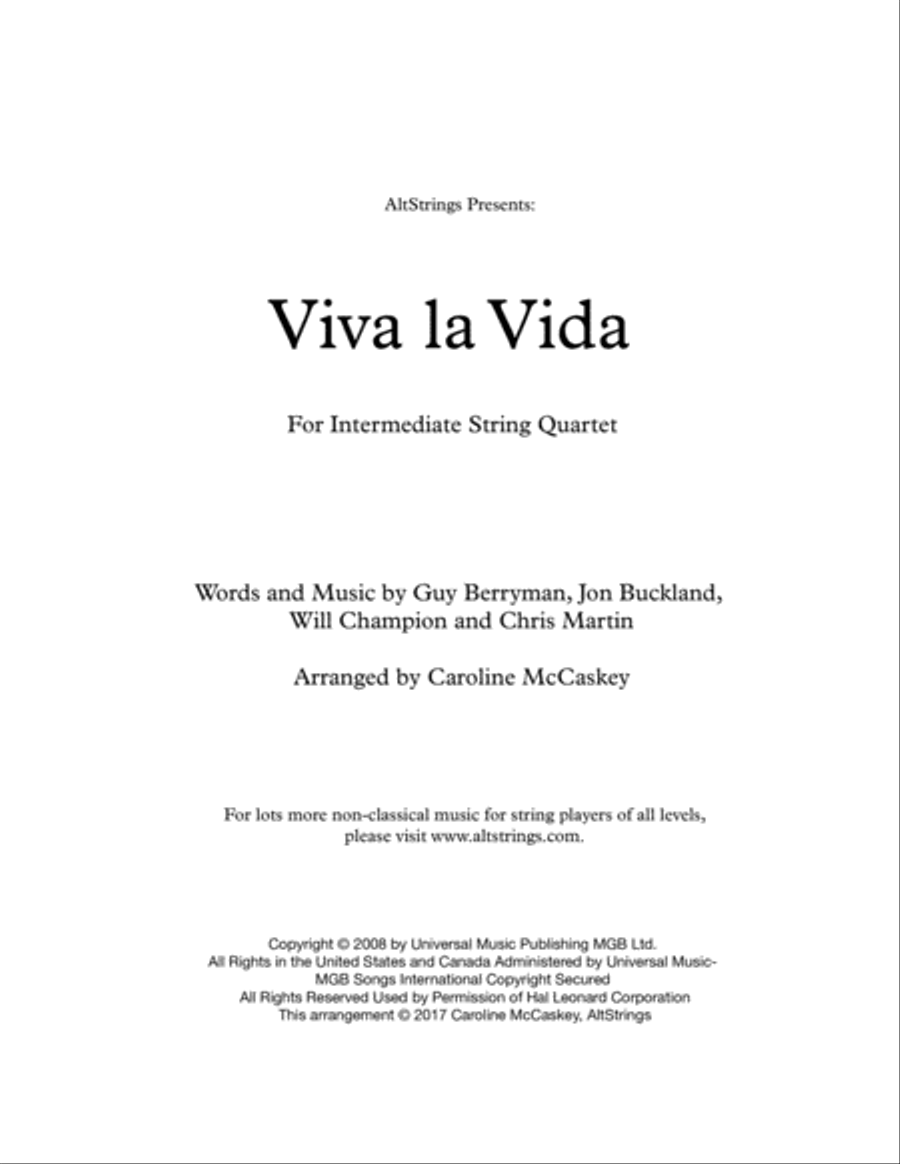 Viva La Vida String Quartet scores gallery preview page 1