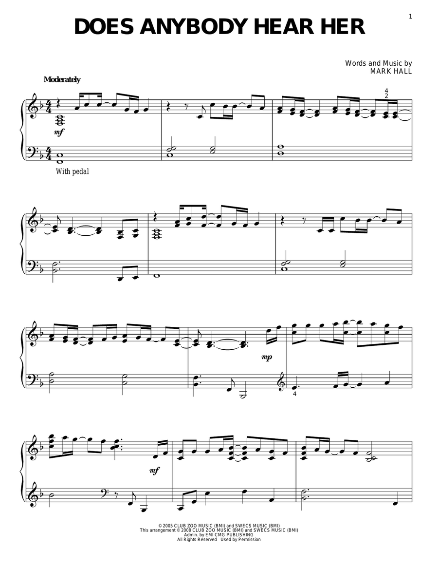 Does Anybody Hear Her Piano Solo scores gallery preview page 1