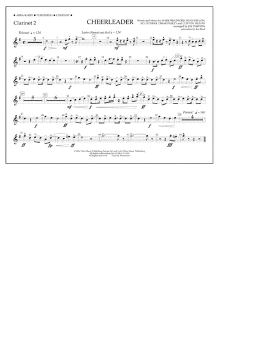 Cheerleader - Clarinet 2 Marching Band scores gallery preview page 1