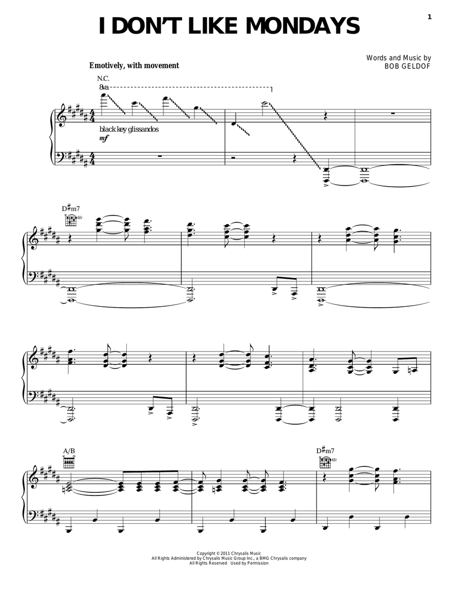 I Don't Like Mondays Piano, Vocal, Guitar scores gallery preview page 1