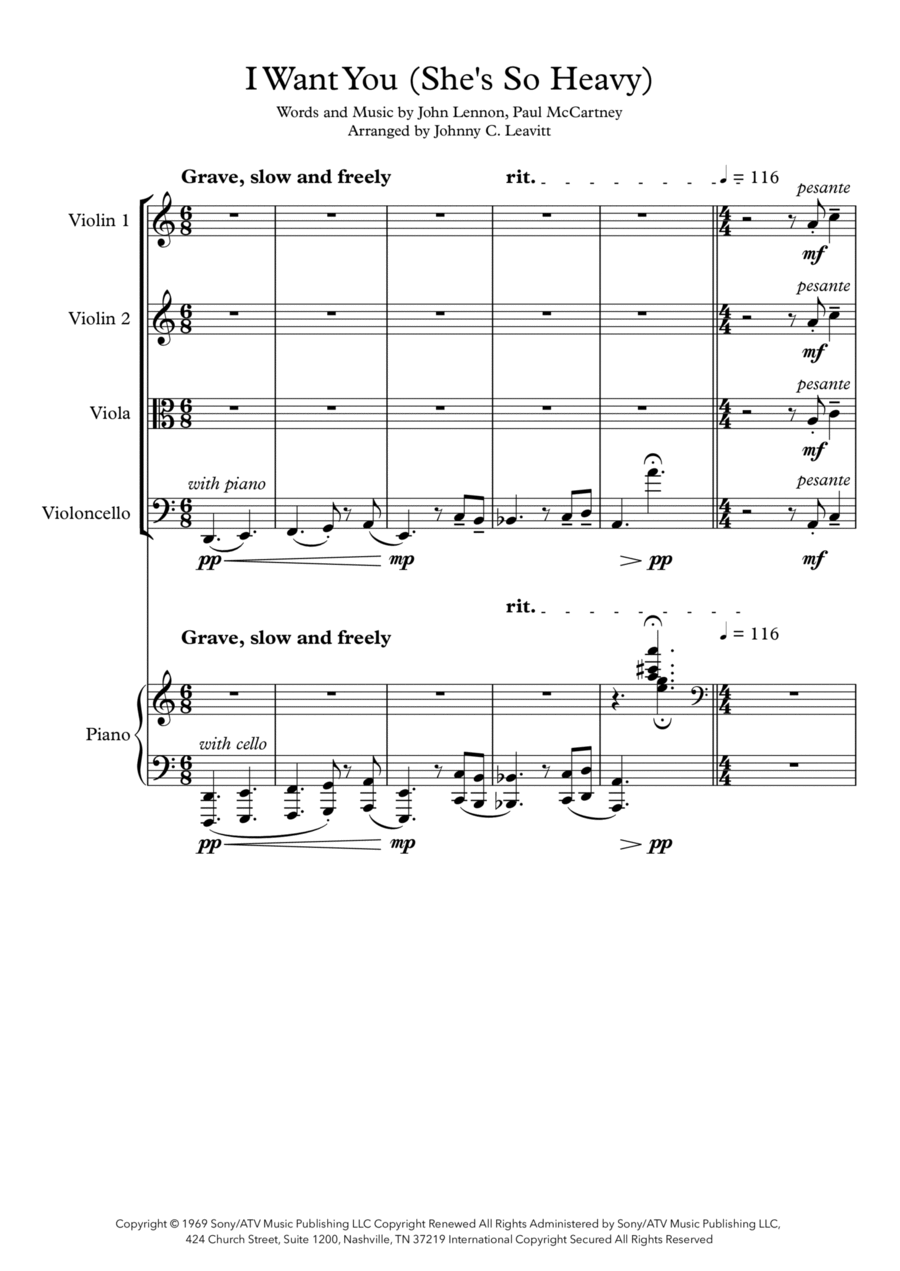 I Want You (she's So Heavy) Piano Quintet scores gallery preview page 1