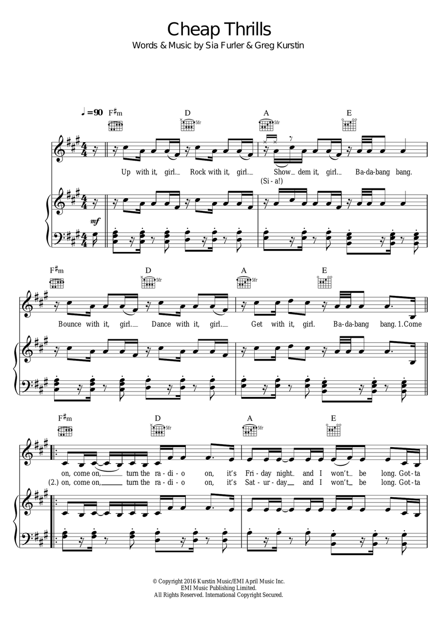 Cheap Thrills Piano, Vocal, Guitar scores gallery preview page 1