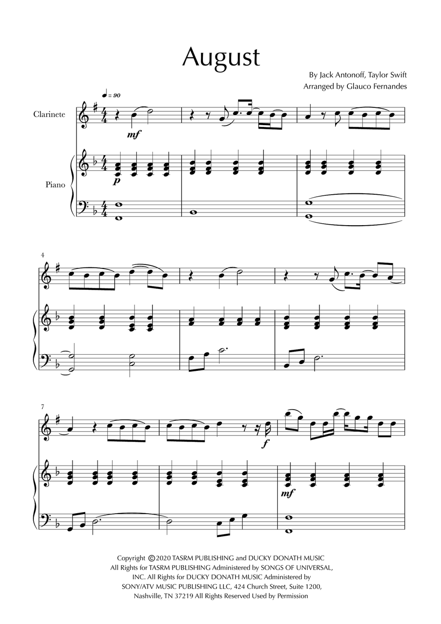 August B-Flat Clarinet scores gallery preview page 1