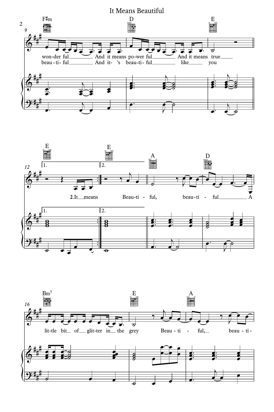 It Means Beautiful Piano, Vocal scores gallery preview page 2