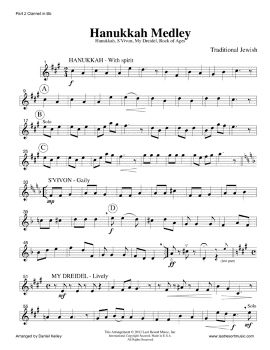 Hanukkah Medley (Hanukkah, S'Vivon, My Dreidel, Rock of Ages) for Clarinet Trio Clarinet Trio scores gallery preview page 6