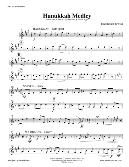 Hanukkah Medley (Hanukkah, S'Vivon, My Dreidel, Rock of Ages) for Clarinet Trio