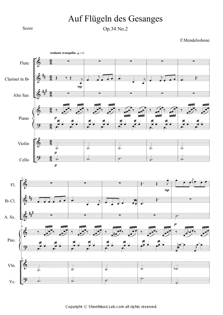 Auf Flugeln des Gesanges Auf Flugeln des Gesanges Orchestra scores gallery preview page 1