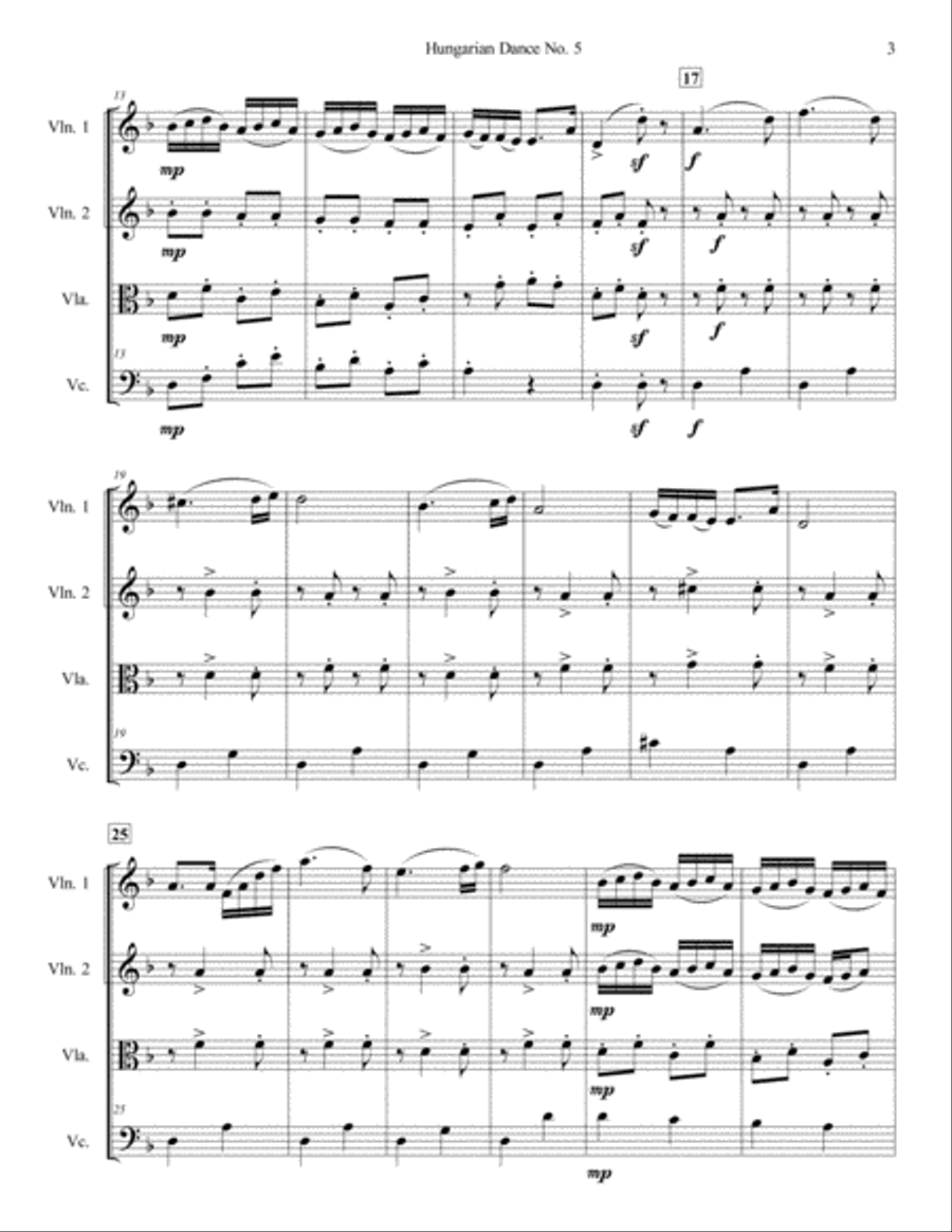 Hungarian Dance No. 5 for String Quartet String Quartet scores gallery preview page 3