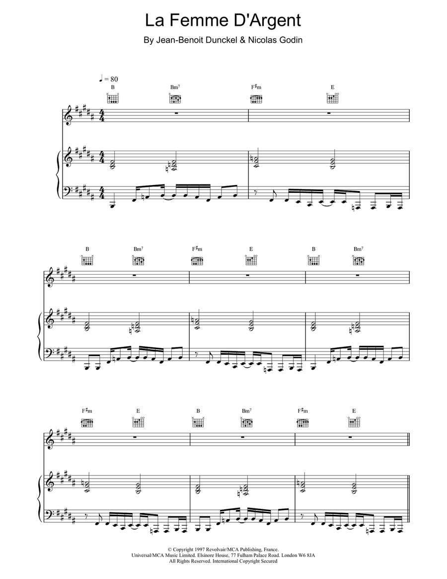 La Femme D'Argent Piano, Vocal, Guitar scores gallery preview page 1