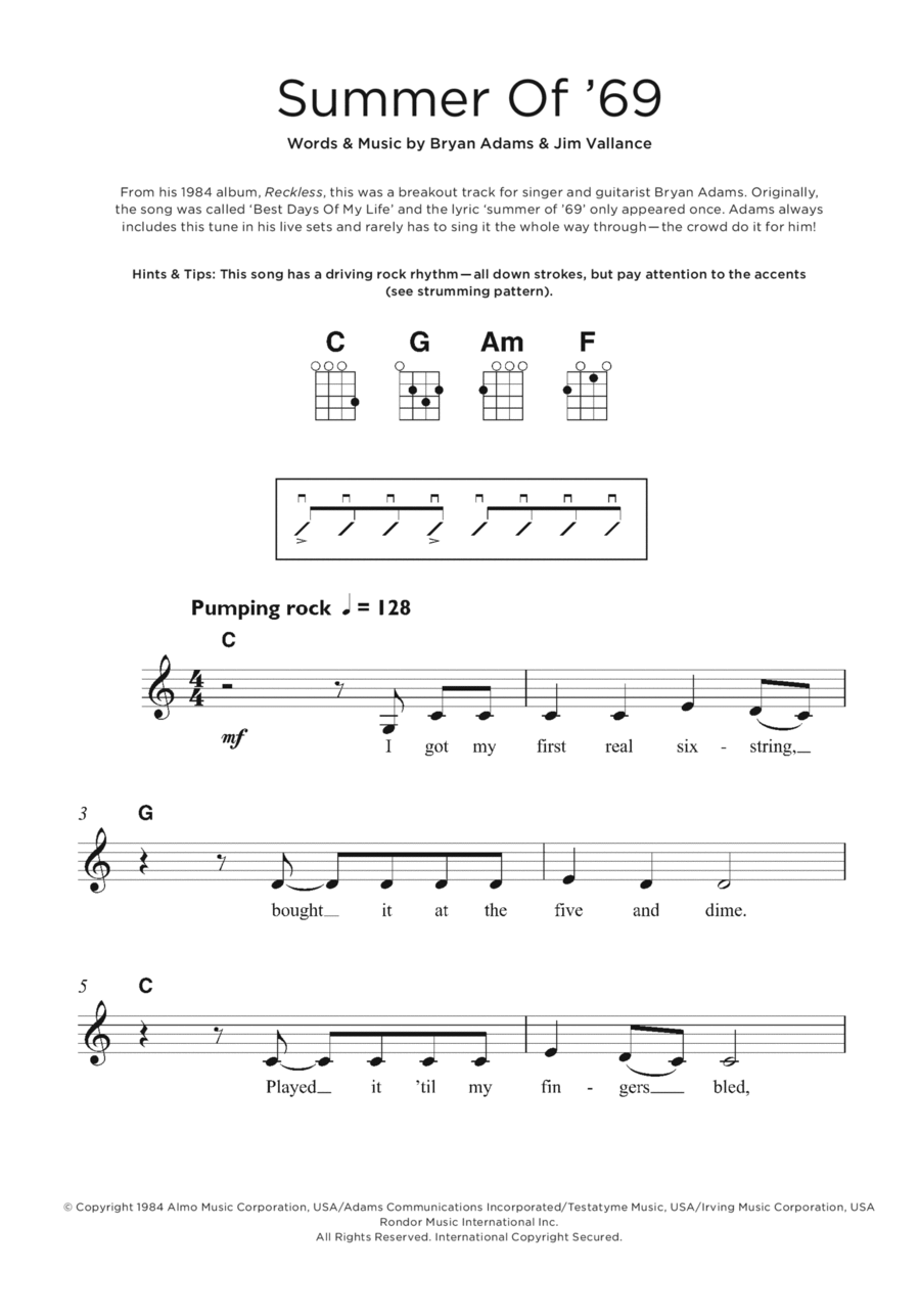 Summer Of '69 Ukulele scores gallery preview page 1