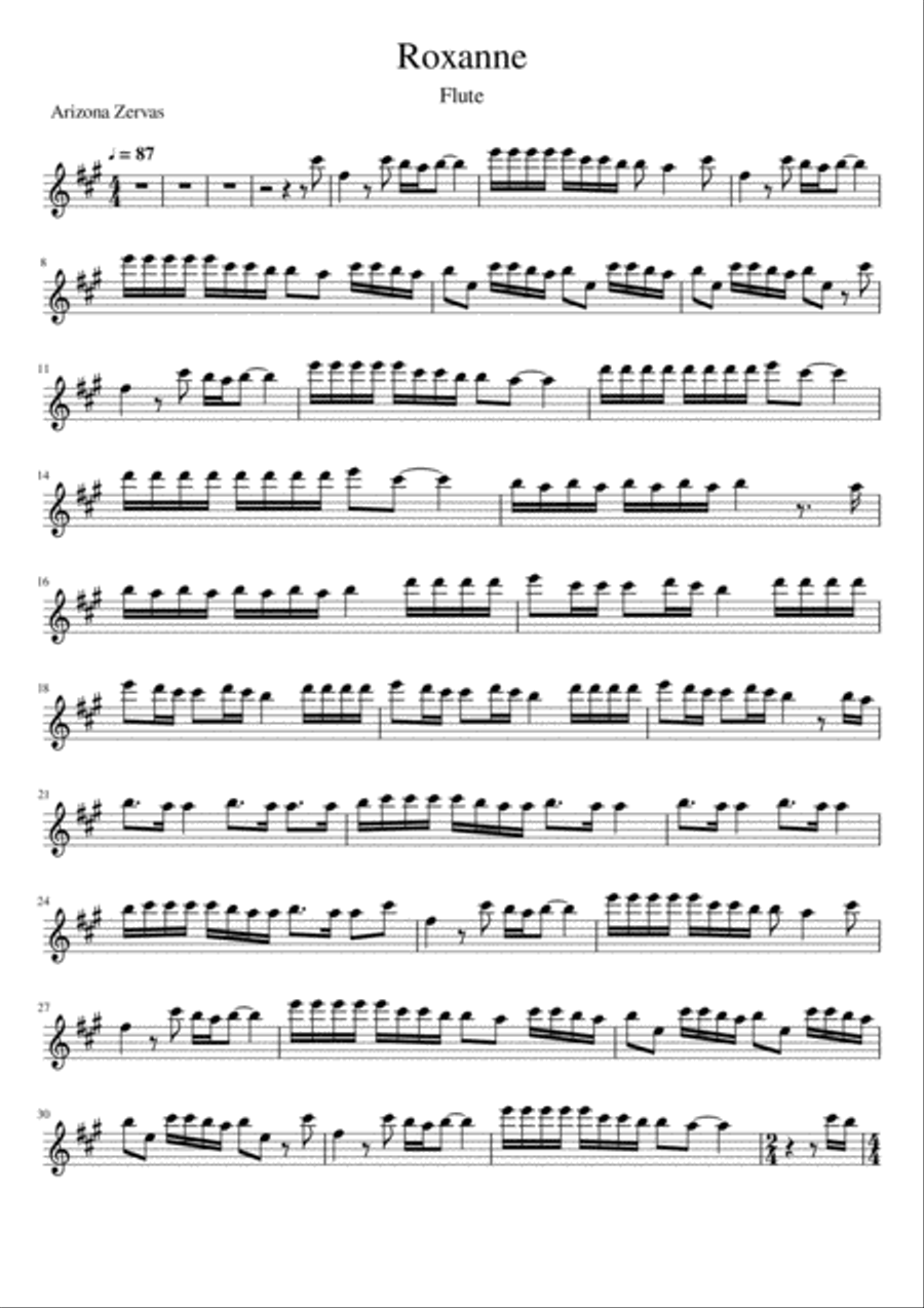 Roxanne Roxanne Flute Solo scores gallery preview page 1
