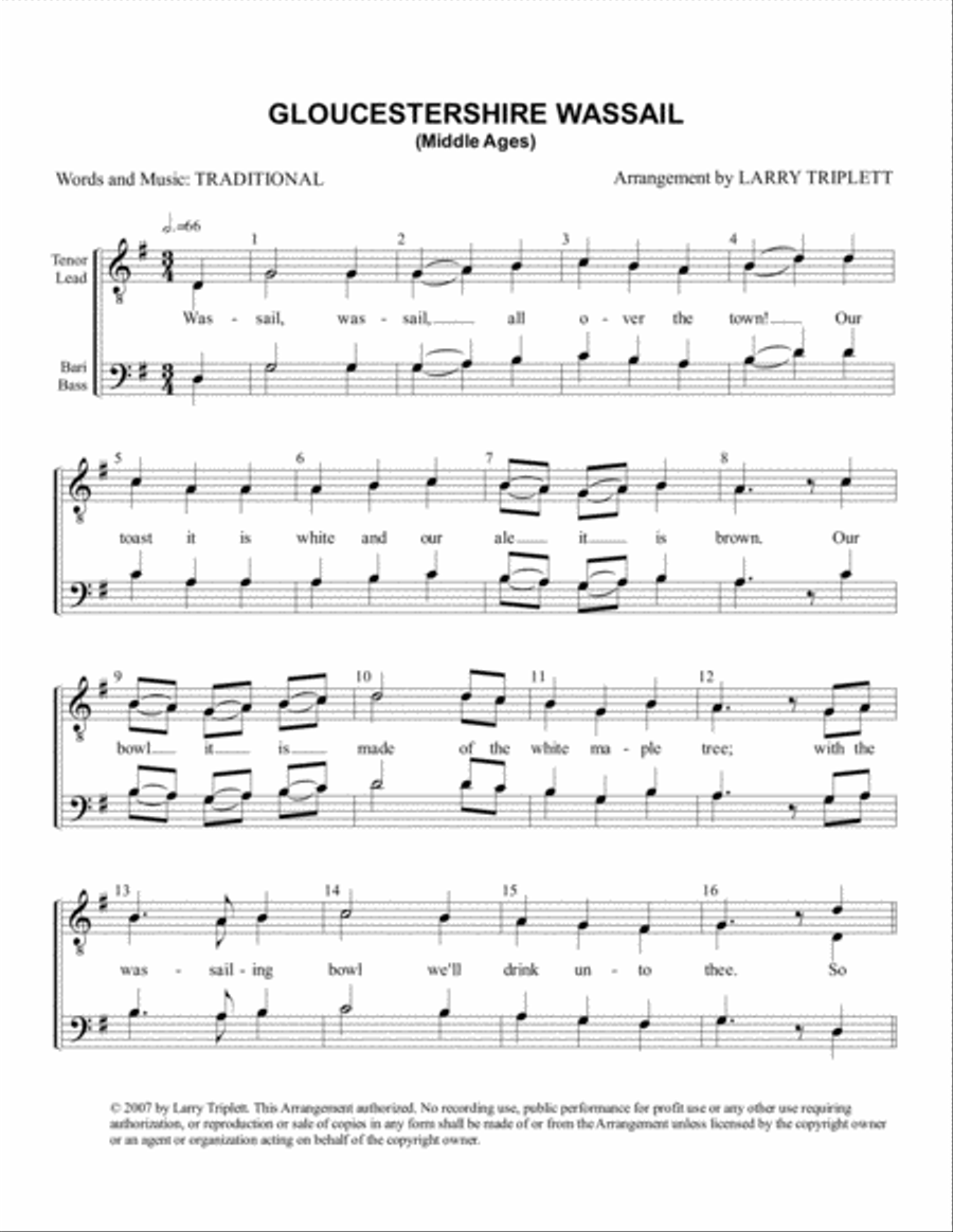 Gloucestershire Wassail TTBB scores gallery preview page 1