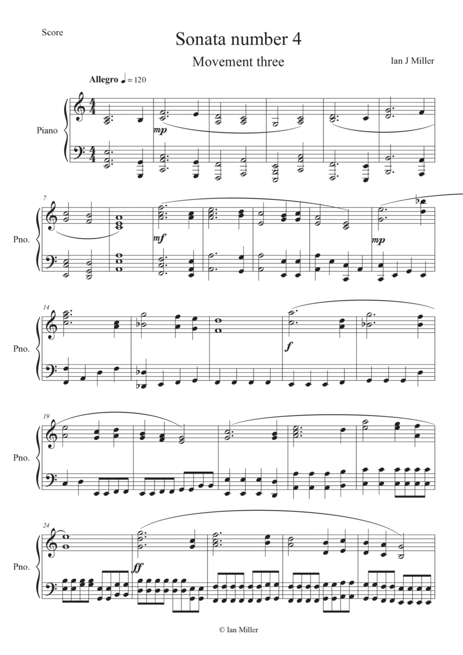 Piano Sonata Number 4, Movement 3 Piano Solo scores gallery preview page 1