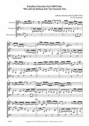 Six Schubler Chorales No.2 BWV.646 "Wo soll ich fliehen hin" for Clarinet Trio