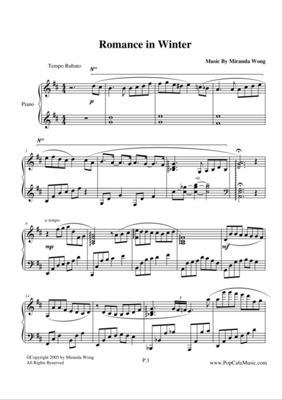 Romance in Winter - Wedding Piano Music by Miranda Wong Piano Solo scores gallery preview page 1