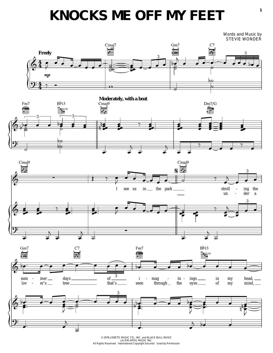 Knocks Me Off My Feet Piano, Vocal, Guitar scores gallery preview page 1