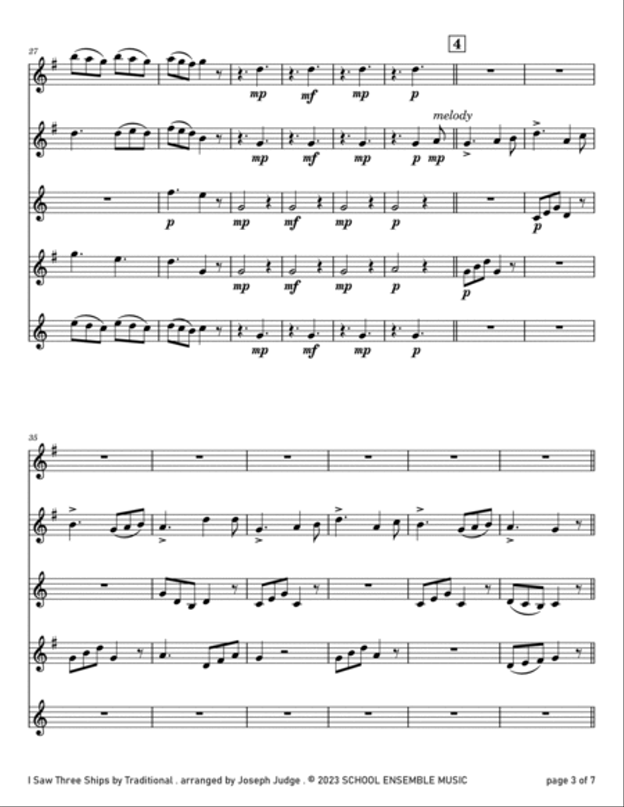 I Saw Three Ships for Saxophone Quartet in Schools Saxophone Quartet scores gallery preview page 3