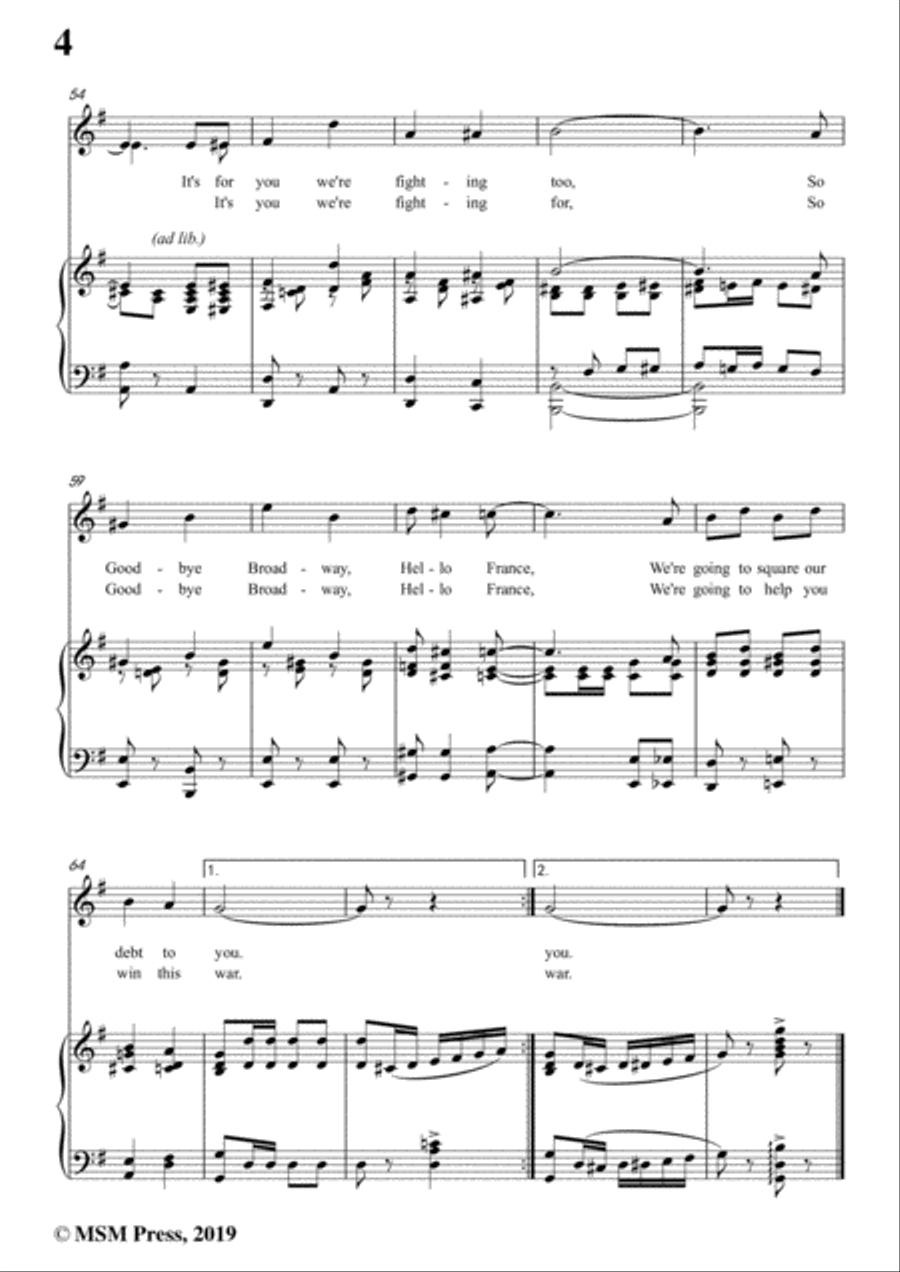 Billy Baskette-Good Bye Broadway,Hello France,in G Major,for Voice and Piano Voice Solo scores gallery preview page 6