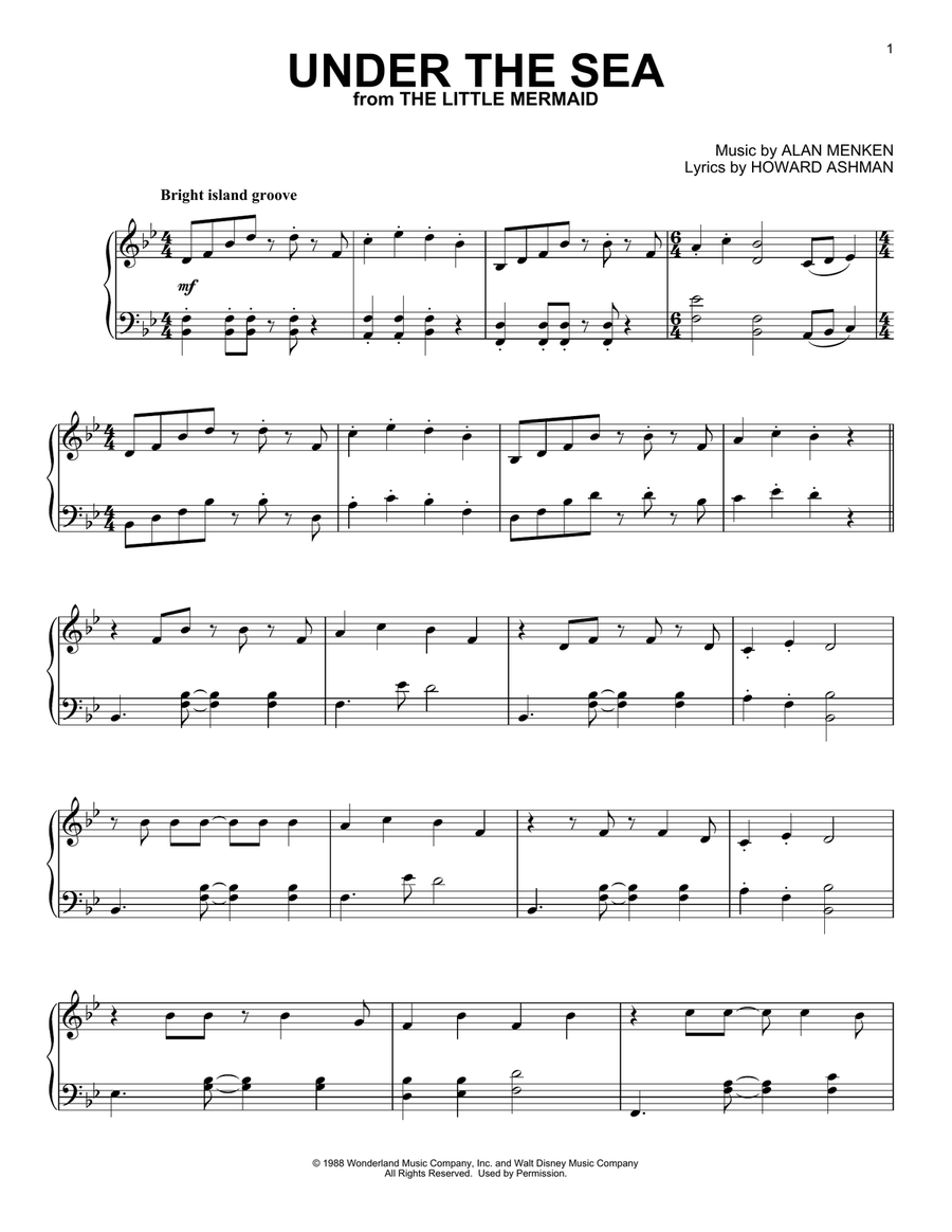 Under The Sea (from The Little Mermaid) Piano Solo scores gallery preview page 1