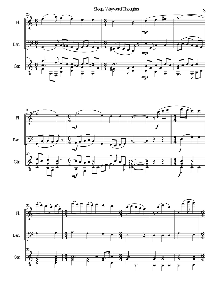 Sleep Wayward Thoughts for flute, bassoon and guitar Bassoon scores gallery preview page 3