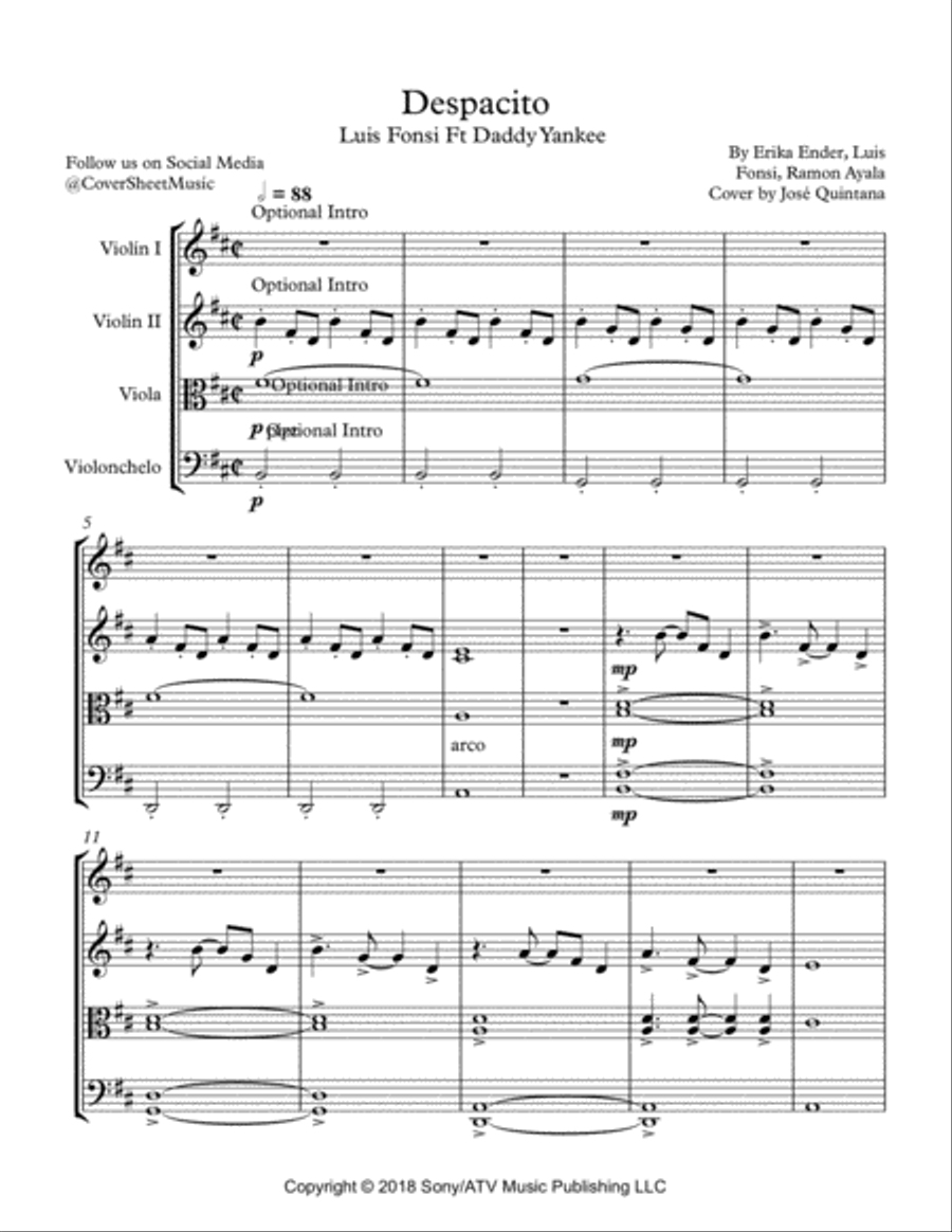 Despacito Despacito String Quartet scores gallery preview page 2