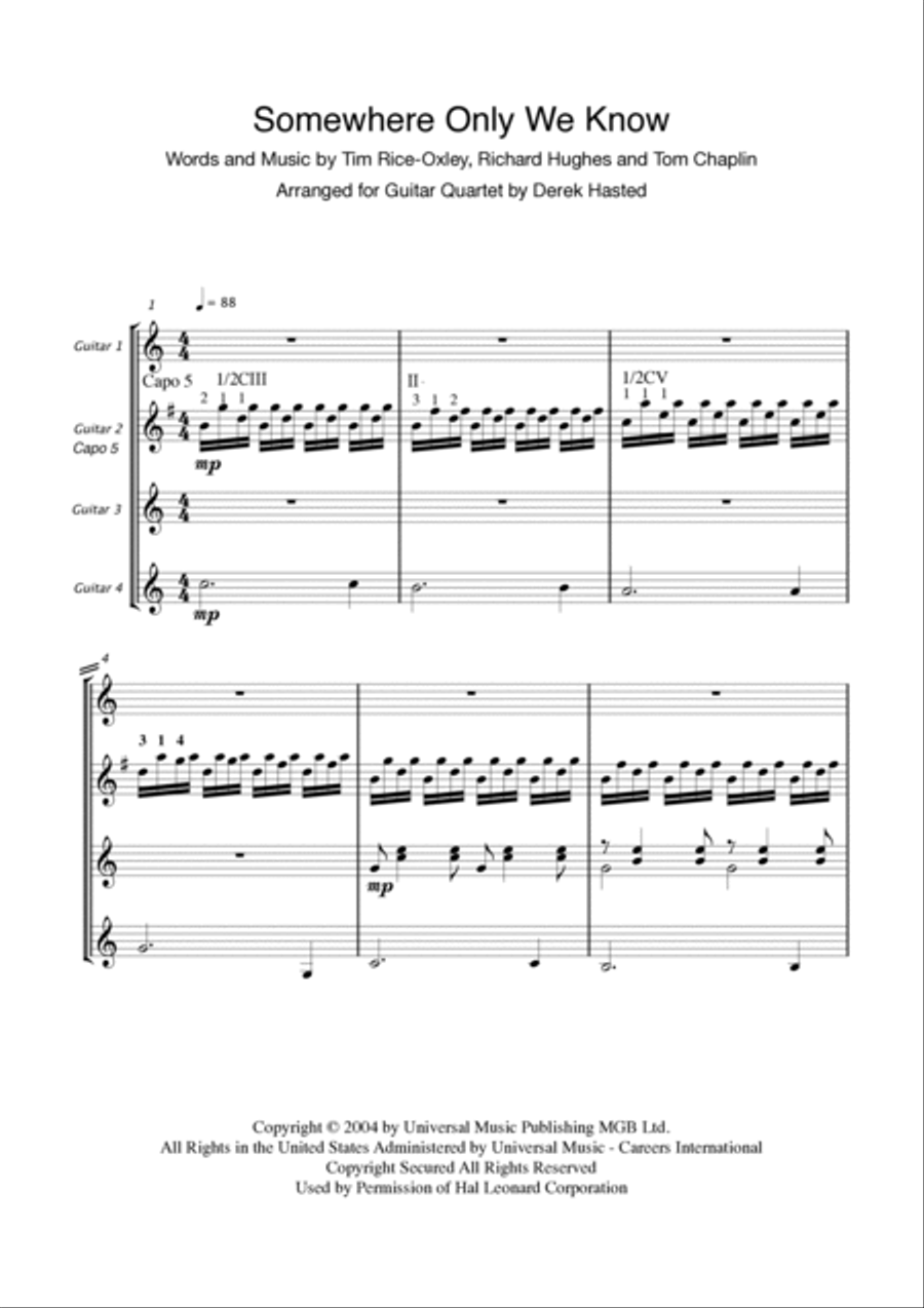 Somewhere Only We Know Guitar Ensemble scores gallery preview page 4