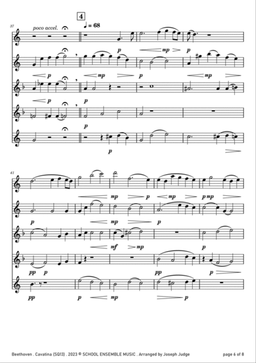 Cavatina by Beethoven for Saxophone Quintet in Schools Saxophone Quintet scores gallery preview page 6