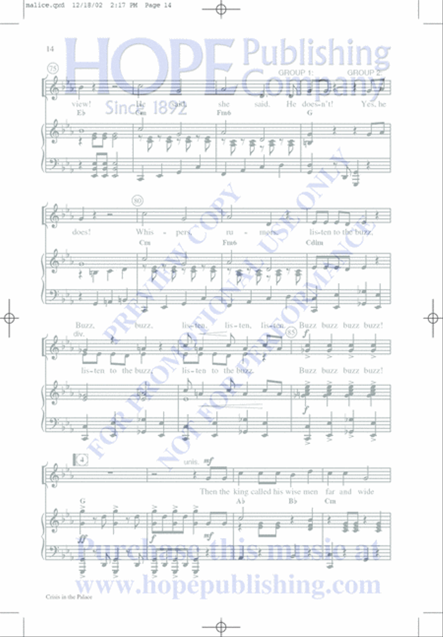 Malice in the Palace Unison Choir scores gallery preview page 14