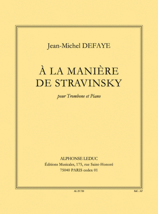 A La Maniere De Stravinsky Pour Trombone Et Piano