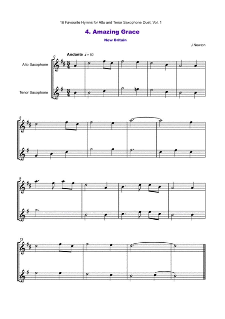 16 Favourite Hymns Vol.1 for Alto and Tenor Saxophone Duet