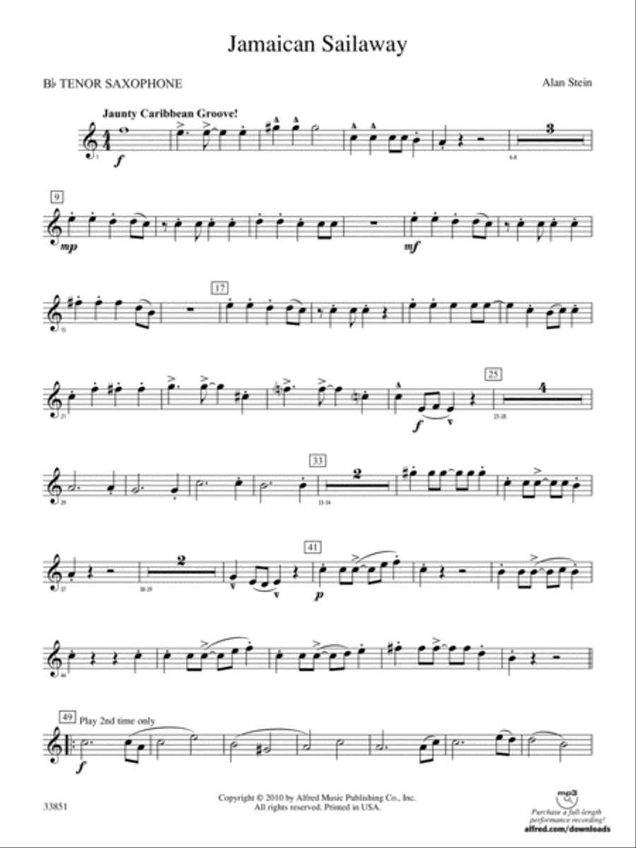 Jamaican Sailaway: B-flat Tenor Saxophone Concert Band scores gallery preview page 1