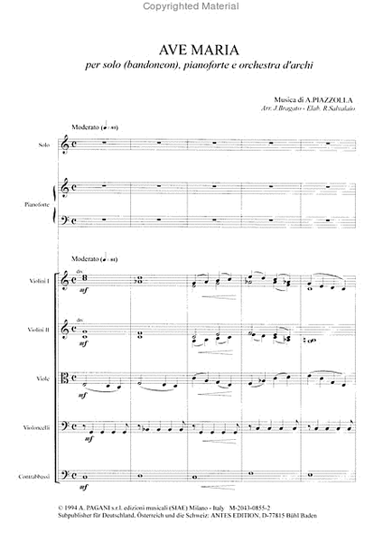 Ave Maria per solo (bandoneon), pianoforte e orchestra d'archi