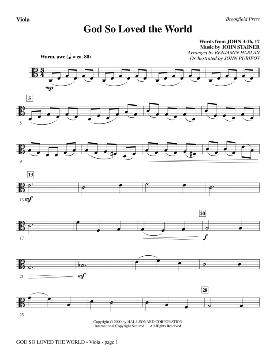 God So Loved The World Chamber Orchestra - Viola Chamber Orchestra scores gallery preview page 1