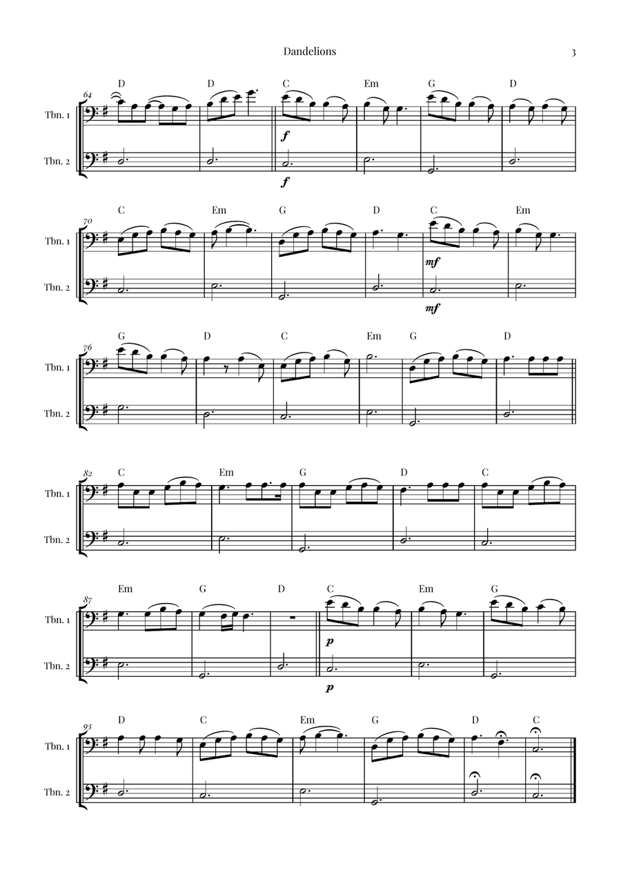 Dandelions Trombone Duet scores gallery preview page 3